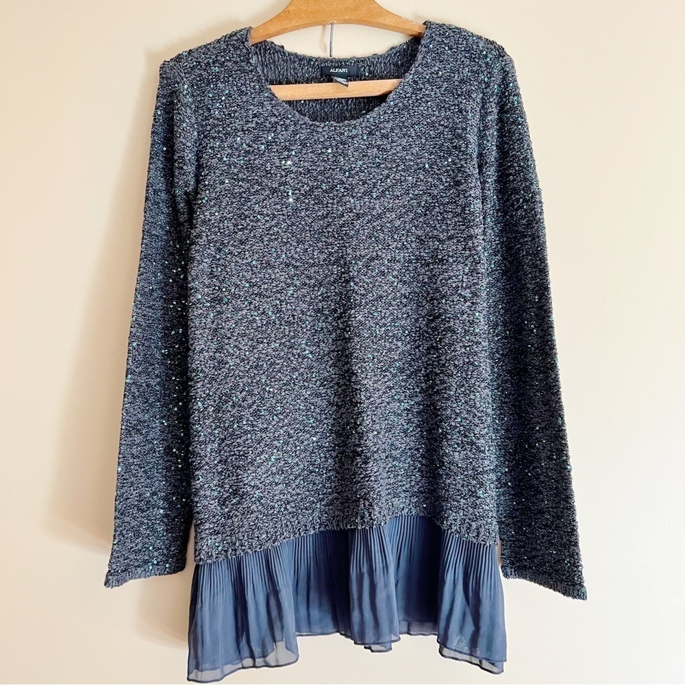 Alfani Navy Ruffle Hem Sparkle Sweater
